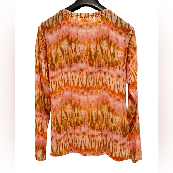 Sundance NWOT Size PL Pretty Orange & Brown Semi-Sheer Long Sleeve Blouse (0635) - Picture 9 of 14